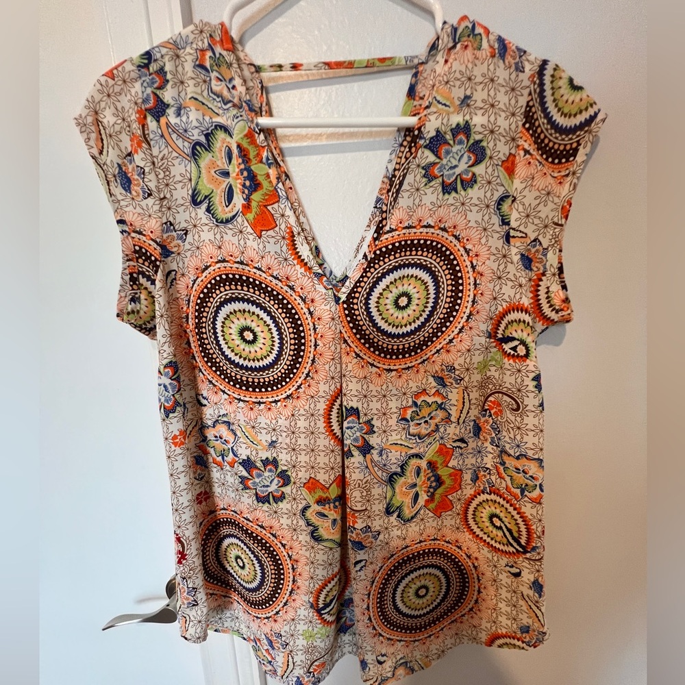 DR2 Cream Peach Orange and brown Graphic Blouse Relaxed Fit